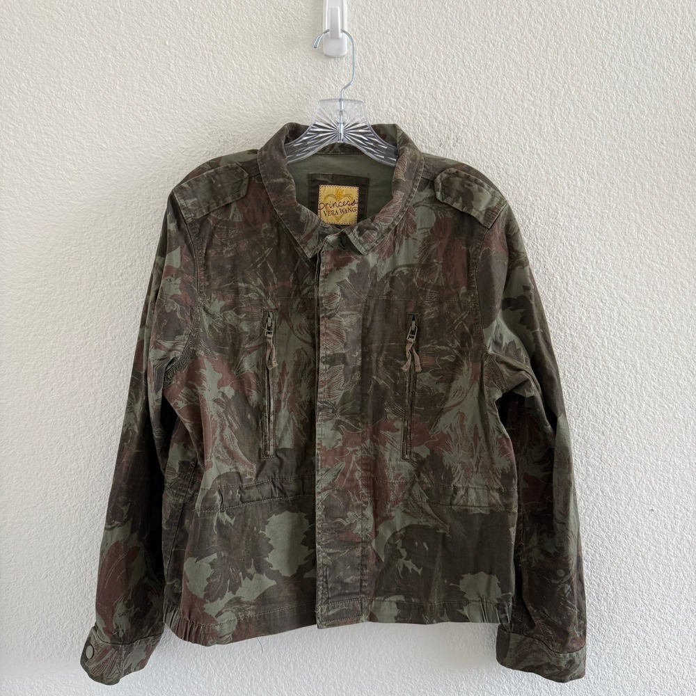 Princess Vera Wang Military Woodland Camo Utility Bomber Jacket Green Brown